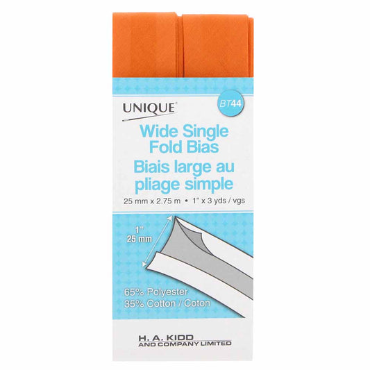 UNIQUE Wide Single Fold Bias Tape 25mm x 2.75m - Orange