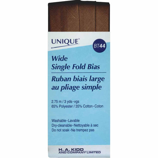 UNIQUE Wide Single Fold Bias Tape – 25mm x 2.75m – Brown