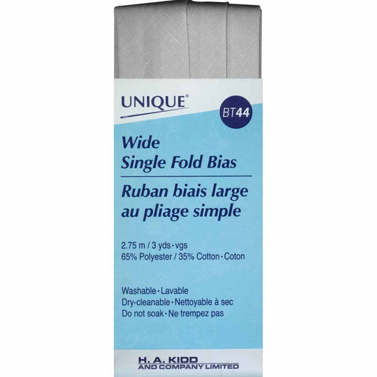 UNIQUE Wide Single Fold Bias Tape – 25mm x 2.75m – Silver