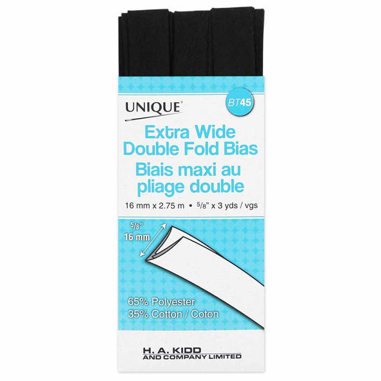 UNIQUE Extra‑Wide Double Fold Bias Tape 15 mm x 2.75 m – Black