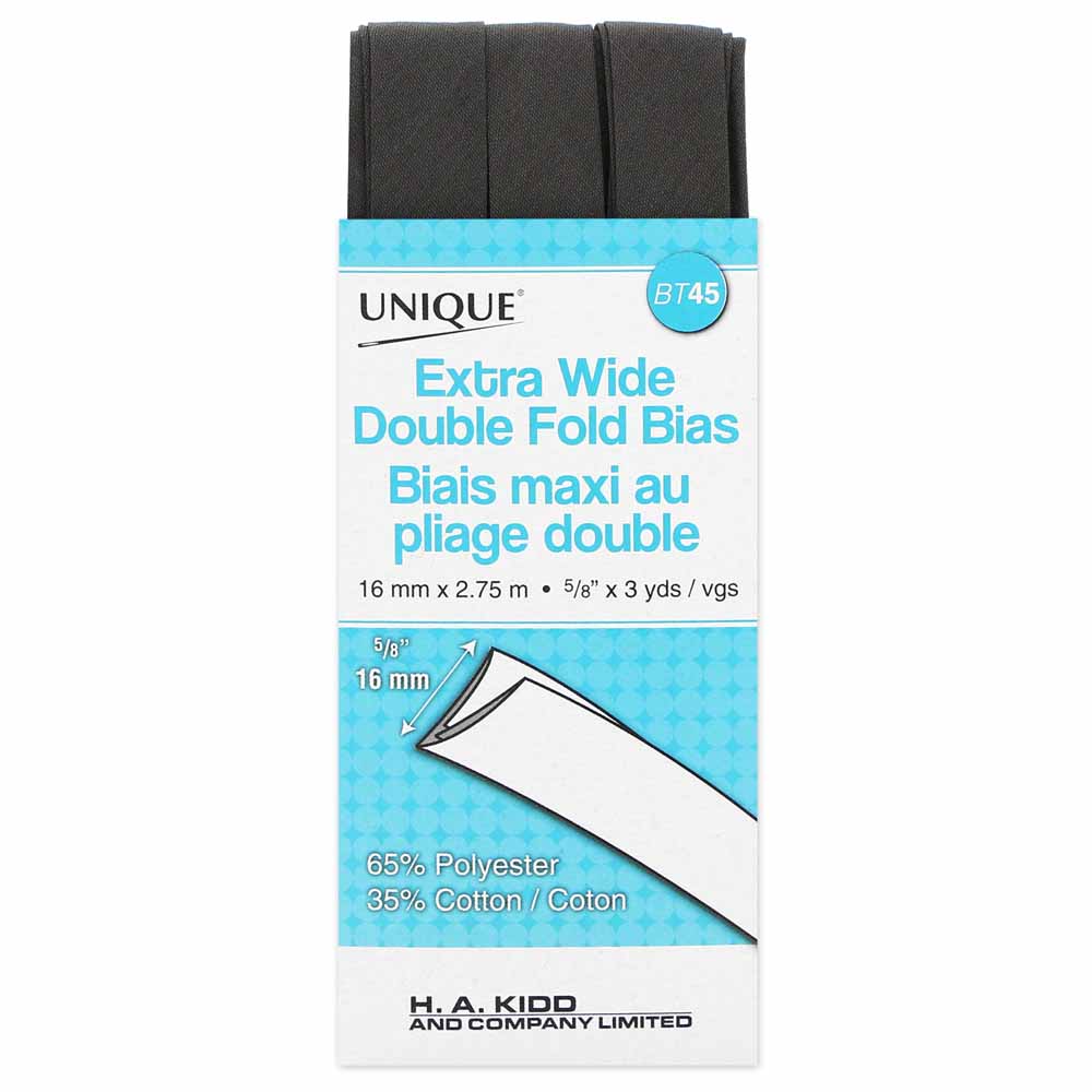 UNIQUE Extra Wide Double Fold Bias Tape 15mm x 2.75m - Dark Grey