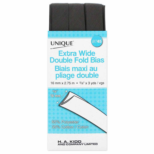 UNIQUE Extra Wide Double Fold Bias Tape 15mm x 2.75m - Dark Grey