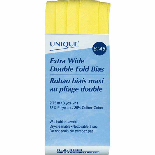 UNIQUE Extra Wide Double Fold Bias Tape – 15mm x 2.75m – Lemon Ice