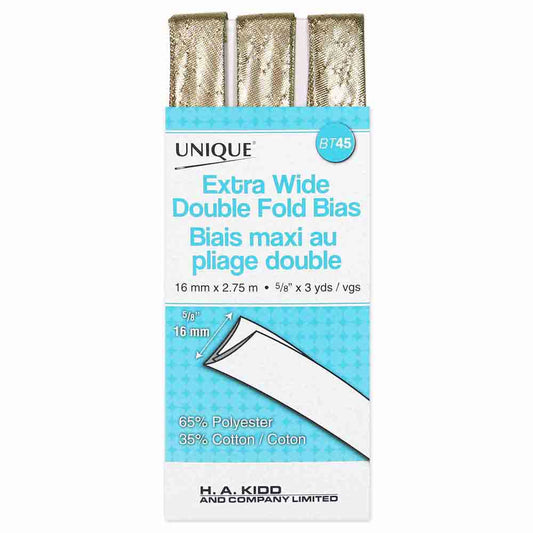 UNIQUE Extra Wide Double Fold Bias Tape – 15mm x 2.75m – Gold / Yellow