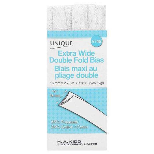 UNIQUE Extra Wide Double Fold Bias Tape 15mm x 2.75m - Metallic Silver