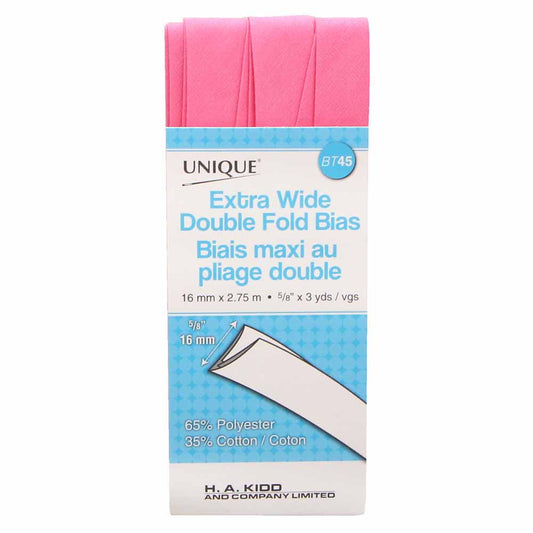 UNIQUE Extra Wide Double Fold Bias Tape – 15mm x 2.75m – Petal Pink