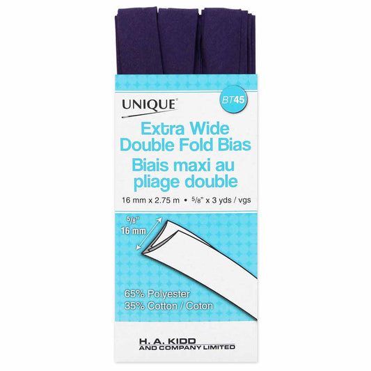 UNIQUE Extra Wide Double Fold Bias Tape - 15 mm × 2.75 m (5/8" × 3 yd) - Purple