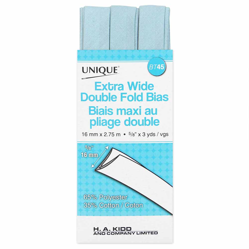 UNIQUE Extra Wide Double Fold Bias Tape - 15 mm × 2.75 m (5/8" × 3 yd) - Light Blue