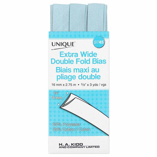 UNIQUE Extra Wide Double Fold Bias Tape - 15 mm × 2.75 m (5/8" × 3 yd) - Light Blue