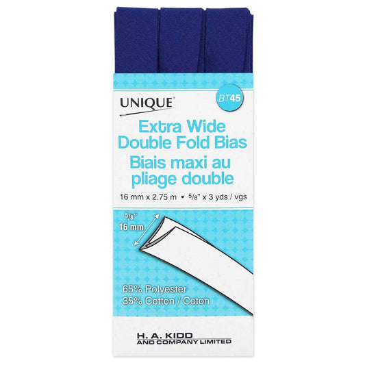 UNIQUE Extra Wide Double Fold Bias Tape - 15 mm × 2.75 m (5/8" × 3 yd) - Royal Blue
