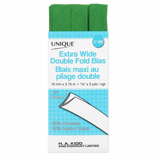 UNIQUE Extra Wide Double Fold Bias Tape - 15 mm × 2.75 m (5/8" × 3 yd) - Lime Green
