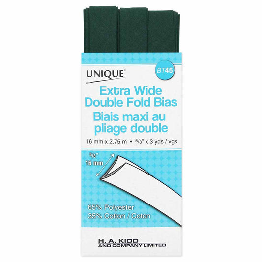 UNIQUE Extra‑Wide Double Fold Bias Tape 15 mm x 2.75 m – Hunter Green