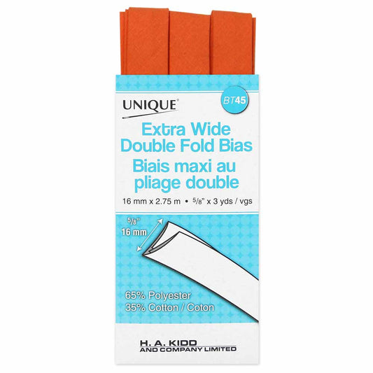 UNIQUE Extra Wide Double Fold Bias Tape – 15mm x 2.75m – Orange