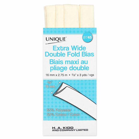 UNIQUE Extra‑Wide Double Fold Bias Tape 15 mm x 2.75 m – Ivory