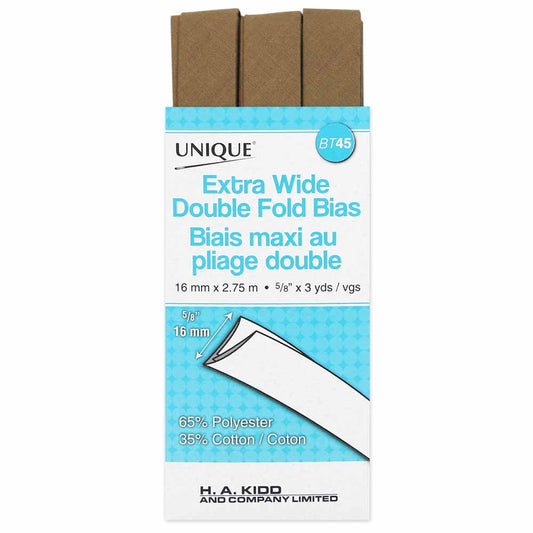 UNIQUE Extra Wide Double Fold Bias Tape - 15 mm × 2.75 m (5/8" × 3 yd) - Taupe