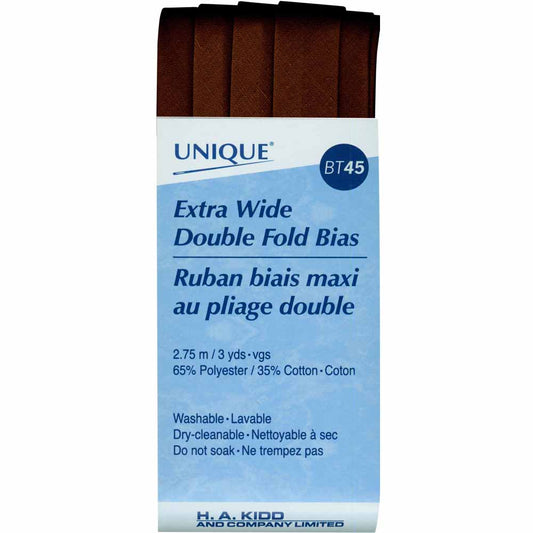 UNIQUE Extra Wide Double Fold Bias Tape - 15 mm × 2.75 m (5/8" × 3 yd) - Brown