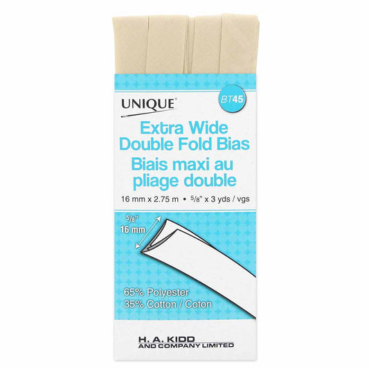 UNIQUE Extra Wide Double Fold Bias Tape 15mm x 2.75m - Fawn