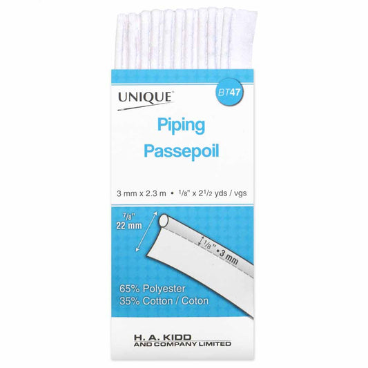 UNIQUE Corded Piping – 3.2 mm x 2.3 m (1/8" x 2.5 yd) – White