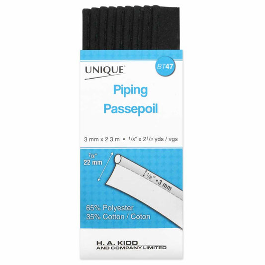 UNIQUE Corded Piping – 3.2 mm x 2.3 m (1/8" x 2.5 yd) – Black