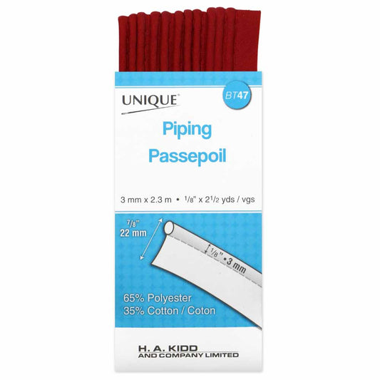 UNIQUE Corded Piping – 3.2 mm x 2.3 m (1/8" x 2.5 yd) – Scarlet