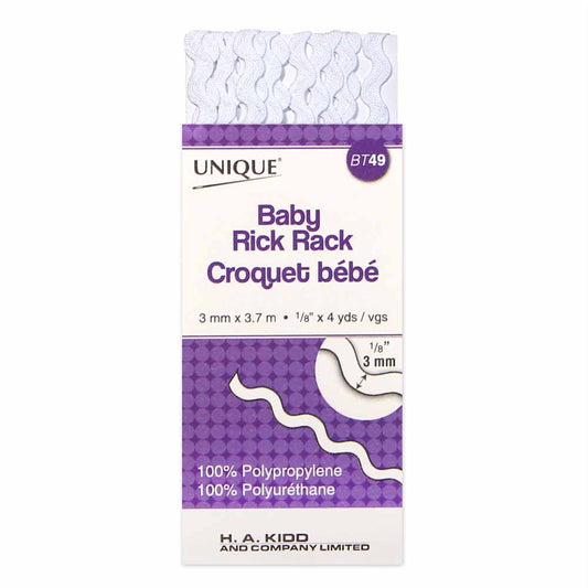 UNIQUE Baby Rick Rack 3 mm x 3.7 m – White