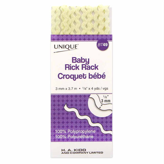 UNIQUE Baby Rick Rack 3mm x 3.7m – Light Yellow