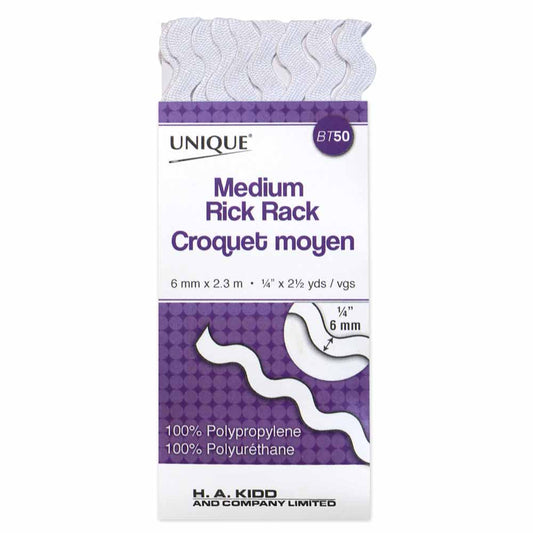 UNIQUE Medium Rick Rack 6 mm x 2.3 m – White