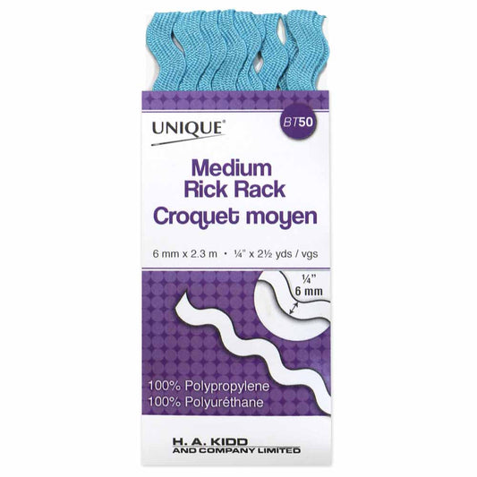 UNIQUE Medium Rick Rack 6 mm x 2.3 m – Aqua Blue