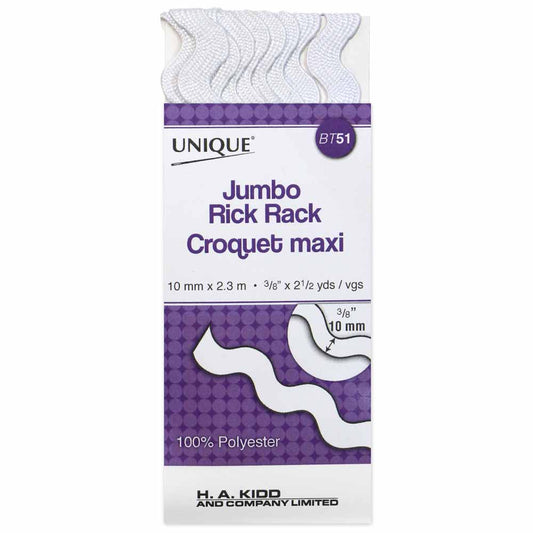 UNIQUE Jumbo Rick Rack 10 mm x 2.3 m – White