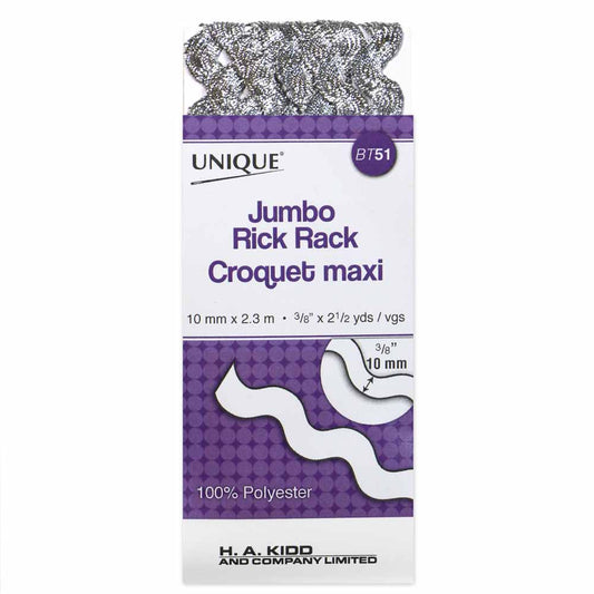 UNIQUE Jumbo Rick Rack 10 mm × 2.3 m – Metallic Silver