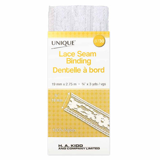 UNIQUE Lace Seam Binding – 18 mm x 2.75 m – White