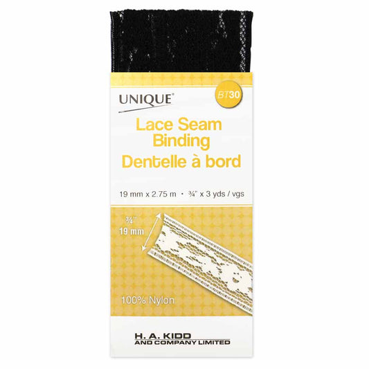 UNIQUE Lace Seam Binding – 18 mm x 2.75 m – Black