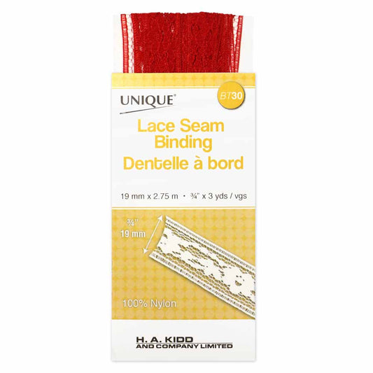 UNIQUE Lace Seam Binding – 18 mm x 2.75 m – Scarlet