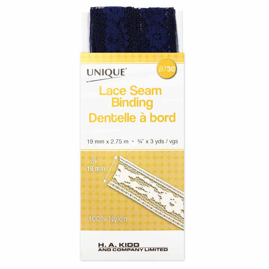 UNIQUE Lace Seam Binding – 18 mm x 2.75 m – Navy Blue