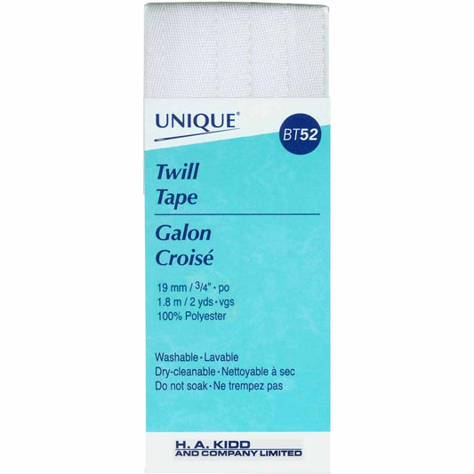 UNIQUE Twill Tape 19mm x 1.8m - White
