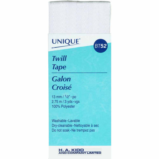 UNIQUE Twill Tape 13mm x 2.75m - White