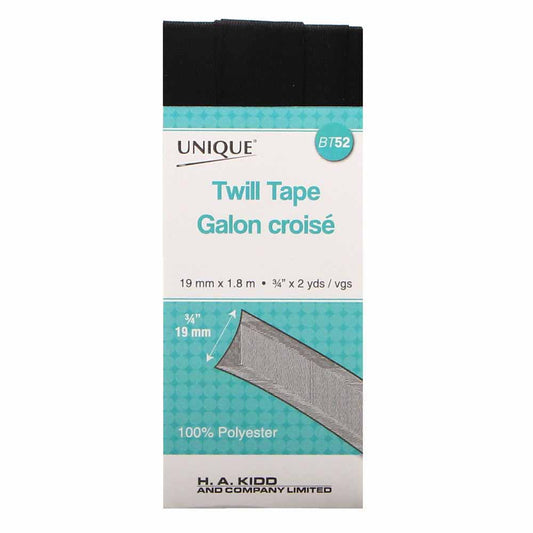 UNIQUE Twill Tape — 19 mm × 1.8 m — Black