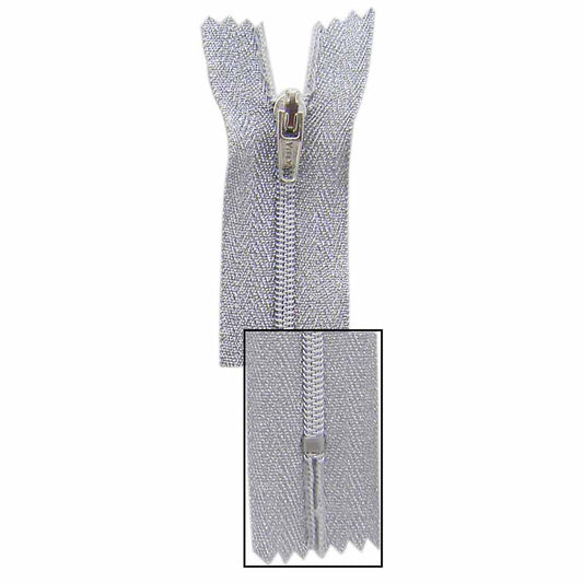 VIZZY Metallic Closed-End Zipper, #3 Nylon Coil, 18 cm (7 in), Metallic Silver