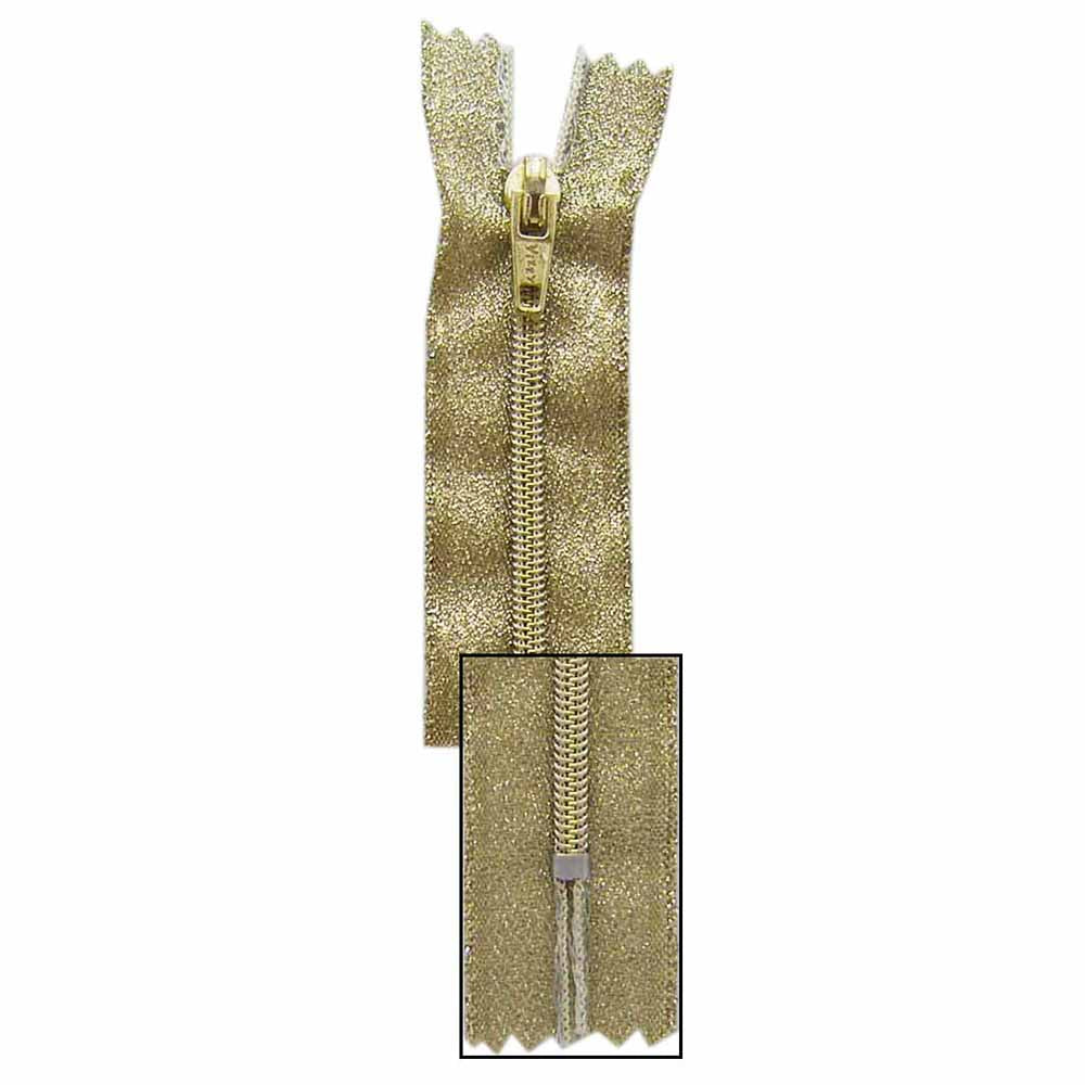 VIZZY Metallic Closed-End Zipper, #3 Nylon Coil, 30 cm (12 in), Metallic Gold