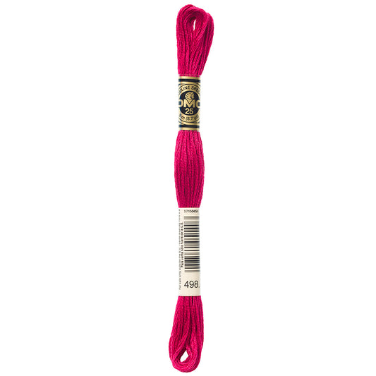 DMC cotton embroidery floss, 498 Dark Red, 8 m