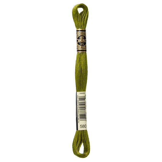 DMC 117 6-strand cotton embroidery floss, Colour 580 Dark Moss Green, 8 m