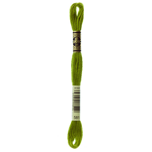 DMC 117 6-strand cotton embroidery floss, Colour 581 Moss Green, 8 m