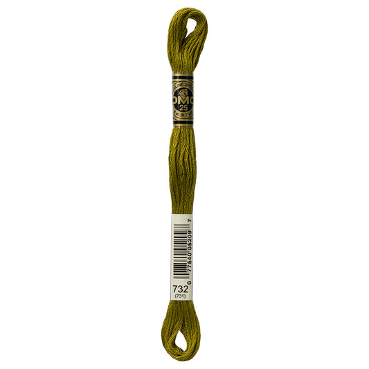 DMC 117 6-strand cotton embroidery floss, Olive Green 732, 8 m