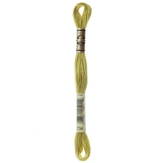 DMC 117 6-strand cotton embroidery floss, Light Olive Green 734, 8 m