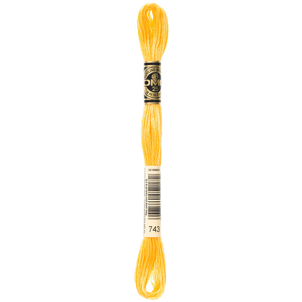 DMC 117 6-strand cotton embroidery floss, Medium Yellow 743, 8 m
