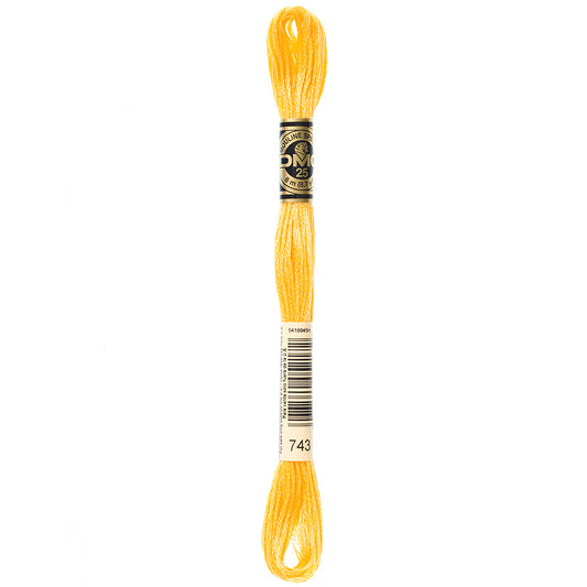 DMC 117 6-strand cotton embroidery floss, Medium Yellow 743, 8 m
