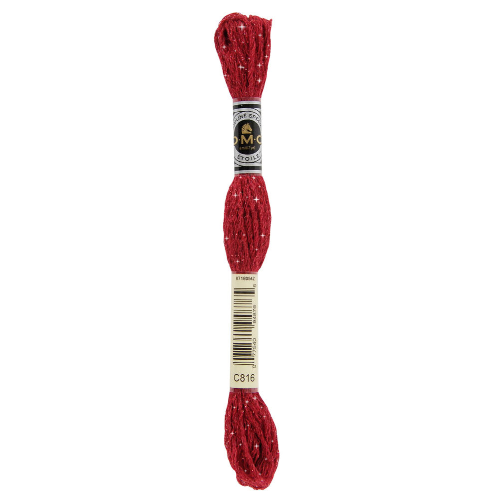DMC Mouliné Étoile Shimmer Embroidery Floss, 8 m - C816 Garnet
