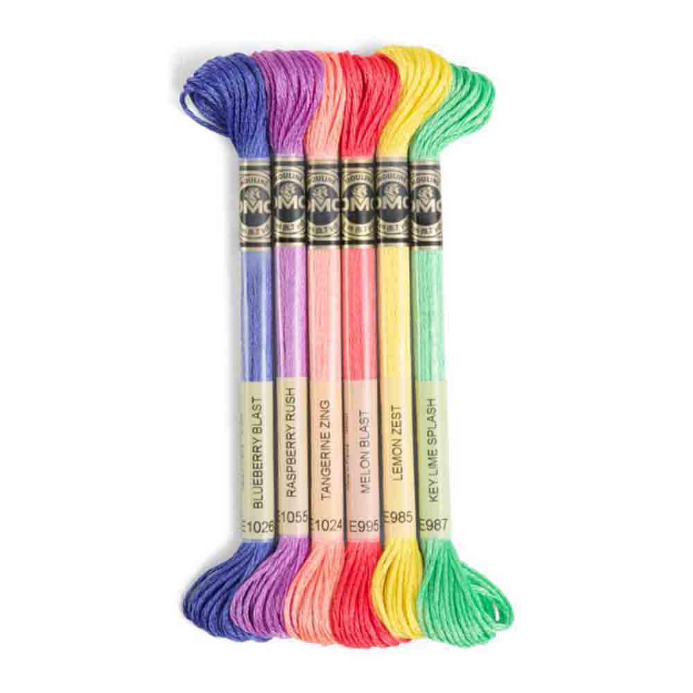 DMC Light Effects Tropical Glow Metallic Floss 6-Pack With Patterns