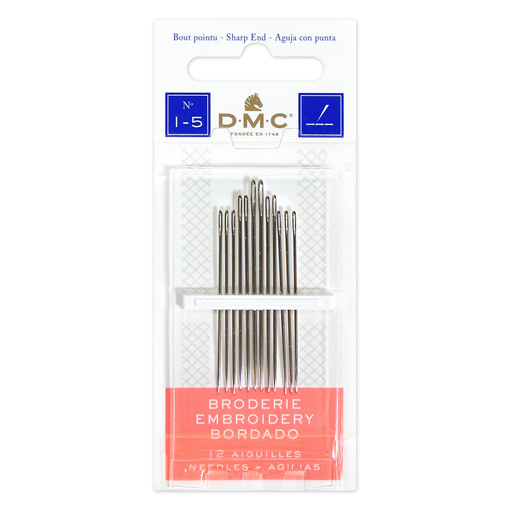 DMC Embroidery Needles, Sizes 1–5, Nickel-Plated Steel, 12 Count