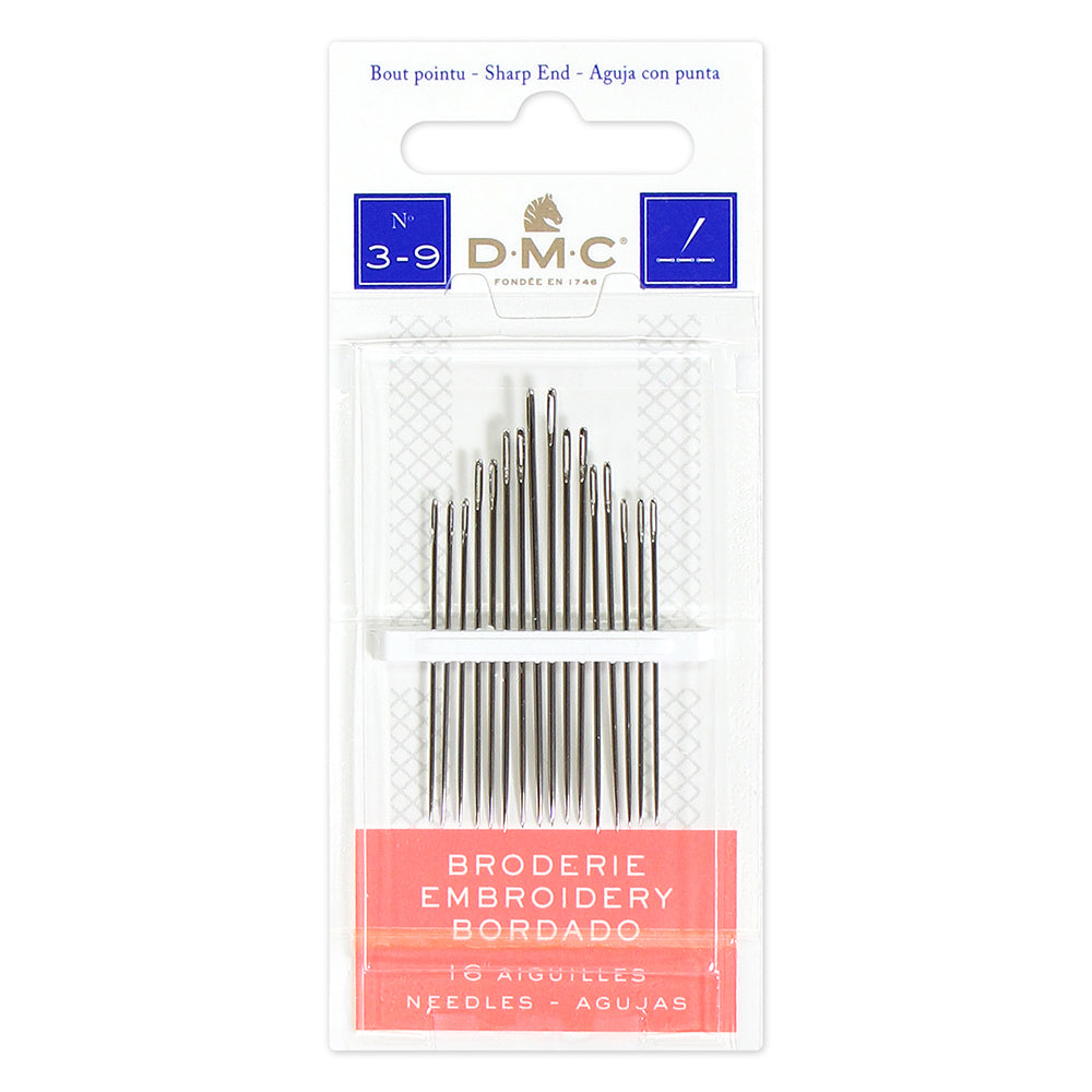 DMC Embroidery Needles, Sizes 3–9, Nickel-Plated Steel, 16 Count